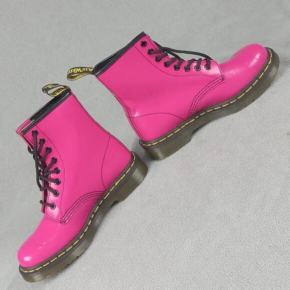 Women's Dr. Martens Doc 1460 W Combat Pink Patent Leather 8-Eye US Size 5 6629 - Picture 3 of 16